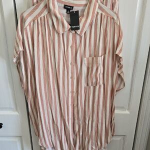 torrid Pink & White Striped Casual Button-Down Shirt